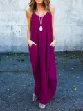 Spaghetti A-line Resort Solid Dress