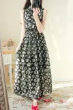Band Collar  Elastic Waist  Striped Maxi Dress