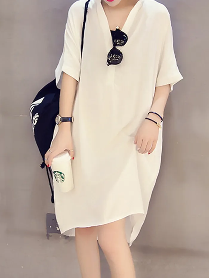 Paneled Simple Shift Solid Dress