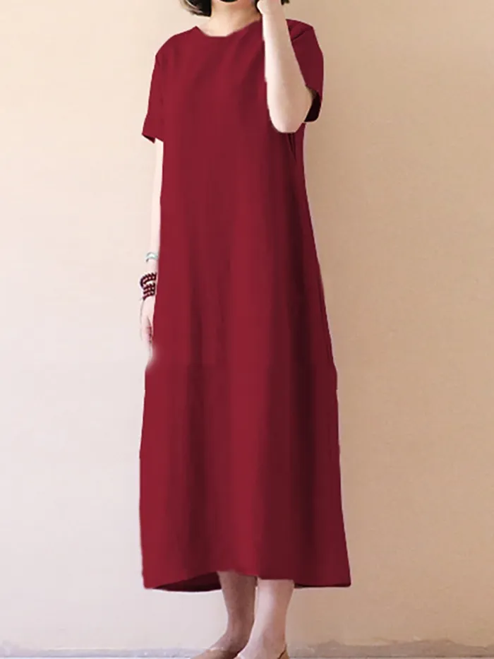 Shift Women Daily Linen Short Sleeve Casual Solid Casual Dress