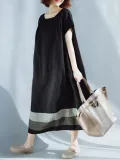 Casual Plus Size Linen Square Neck Shift Dress
