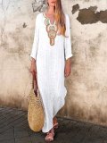 V Neck Vintage Long Sleeve Maxi Dresses