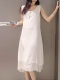 Crew Neck Two Piece Buttoned Casual Dress