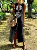 Sleeveless Geometric Casual Linen Maxi Dresses