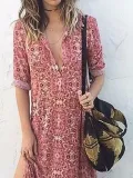 Warm Grey Floral Polyester Fall Dress