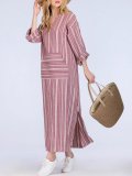 Plus Size V-Neck Dress Shift Daily Linen Pockets Maxi Dress