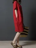 Red Cocoon Short Sleeve Casual Dress