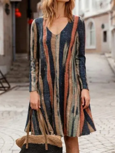 Red Vintage Linen A-Line Printed Dresses