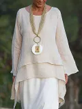 Casual Long Sleeve Plus Size Crew Neck Blouse