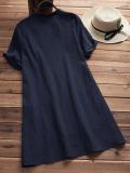 Casual Solid Buttoned Cotton Casual Dress