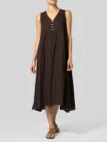 V Neck Casual Sleeveless Buttoned Dresses
