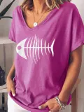Cotton-Blend V Neck Short Sleeve Casual Shirts & Tops