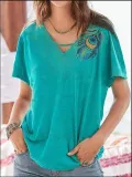 V Neck Vintage Cotton-Blend Shirts & Tops