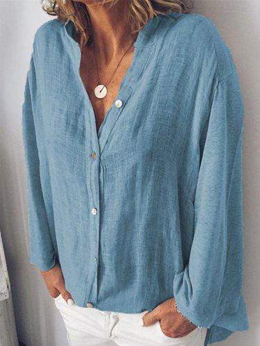 Sweet Solid Buttoned Long Sleeve Shirts & Tops