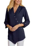 Chiffon Asymmetric Button Solid Shirt Collar Casual Blouse & Shirts