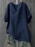 Short Sleeve Cotton-Blend Round Neck Sweet Shirts & Tops