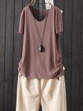 Solid Color V Neck Short Sleeve Casual T-Shirt