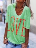 Love Print Round Neck Short Sleeves Casual T-Shirts
