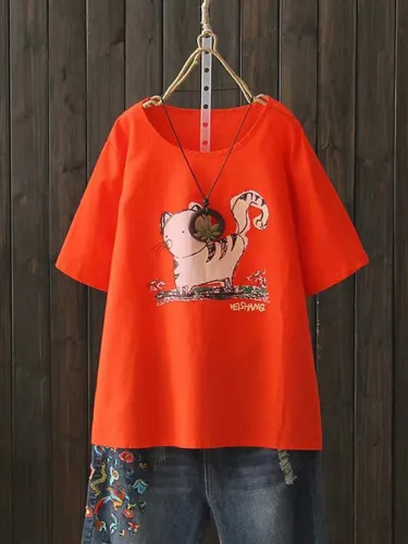 Casual Short Sleeve Round Neck Plus Size Tops