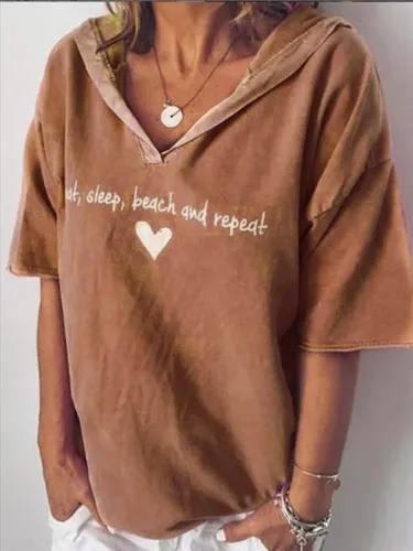 Casual Letter V Neck Short Sleeve Shirts