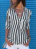 Casual V Neck Cotton-Blend Long Sleeve Shirts