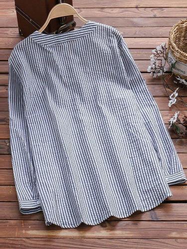 Plus Size Striped Casual Long Sleeve Blouse
