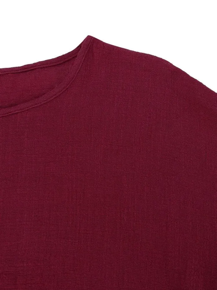 New Women Casual Loose Solid O-neck Shirt Half Sleeve Cotton Linen Top