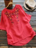 Short Sleeve Round Neck Embroidered Shirts & Tops