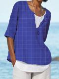 Plaid Half Sleeve Cotton-Blend Casual Shirts & Tops