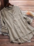 Plus Size Casual V Neck Long Sleeve Shirts & Tops