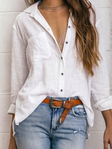 White Shirt Collar Solid Casual Shirts & Tops