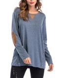 Hot Sale Solid Color Round Neck Double Row Button Collage T-shirt