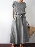 Solid Short Sleeve Pockets Casual Dresses