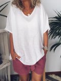 Women Thin Summer Linen Plus Size Short Sleeve Casual Tops