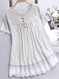 Short Sleeve Cotton-Blend Buttoned Shirts & Tops