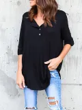 Solid Casual V neck Cotton T-Shirt