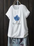 Cotton-Blend Short Sleeve Casual Printed Shirts & Tops