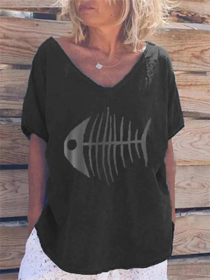 Casual V Neck Short Sleeve Printed Shirts