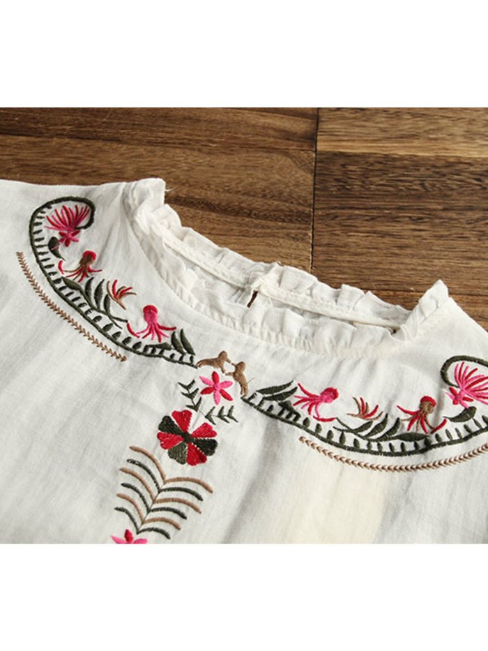 Women Casual Loose Embroidered Tops Tunic Blouse Shirt