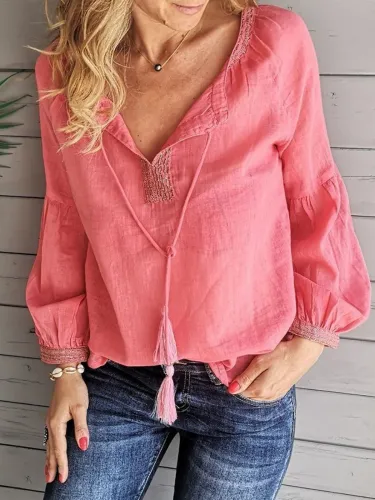 Women plus size long slessve casual boho top