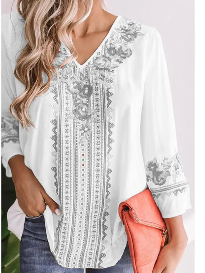 Women Casual V Neck Tops Tunic Blouse Shirt