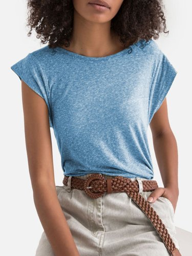 Solid Short Sleeve Sweet Cotton Shirts & Tops