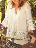 White Guipure Lace 3/4 Sleeve Shirts & Tops