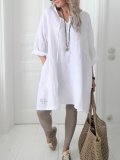 Round Neck Casual Linen Solid Shirts