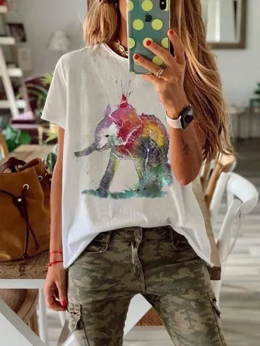 Short Sleeve Round Neck Cotton Casual Tops
