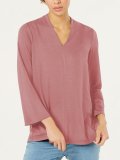 Plus Size Solid Casual V Neck  Tops