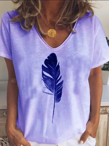 White V Neck Printed Casual Cotton-Blend Shirts & Tops
