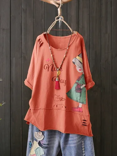 Casual Short Sleeve Round Neck Plus Size Tops
