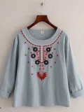 Women Casual Embroidery Tops Tunic Blouse Shirt