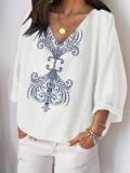 V Neck Casual Cotton Shirts & Tops
